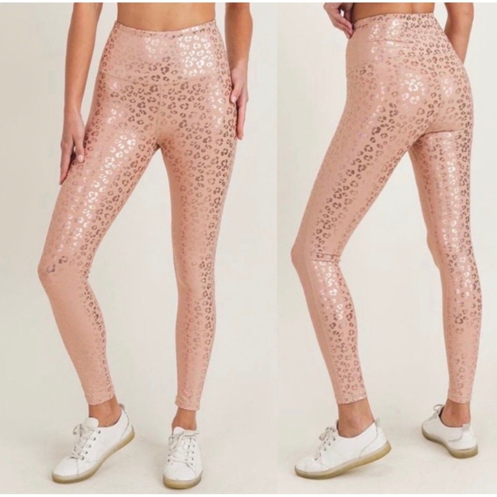 IVL Collective Pink Leopard Print Iridescent Leggings Size 4 High Rise Athletic